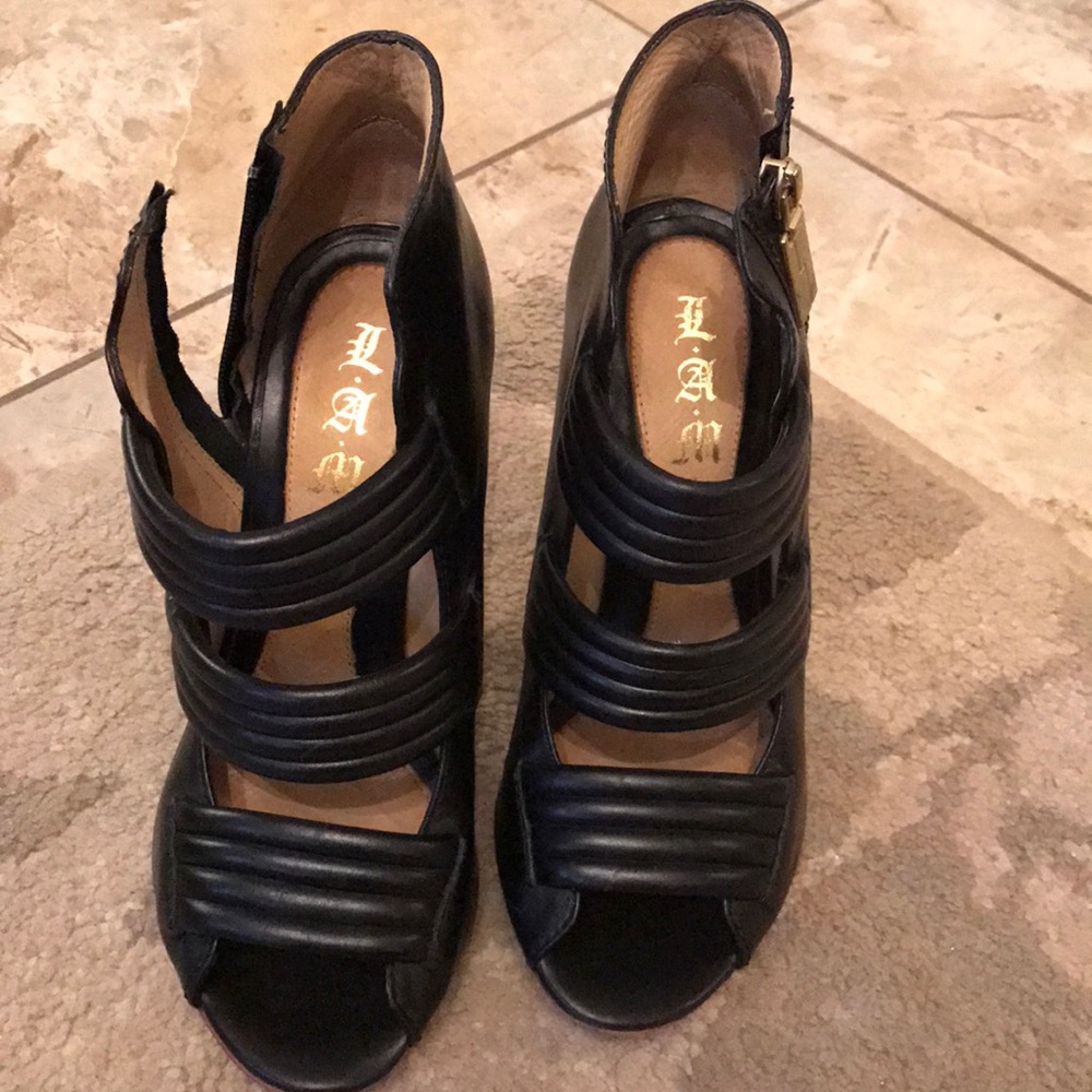L.A.M.B. Black high heel sandals